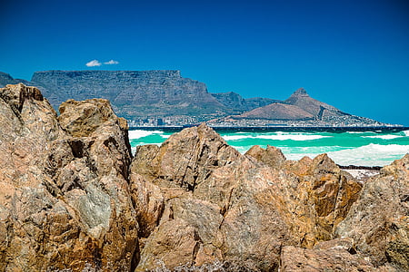 ciel bleu, Cape town, plateau, montagne de la table, Panorama, point de repère, attraction touristique