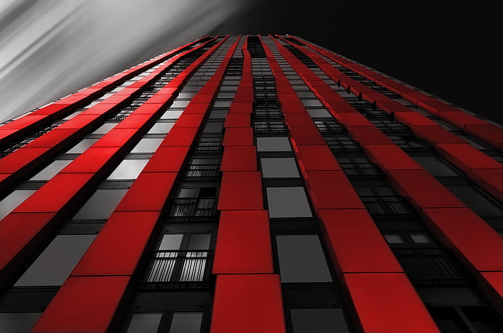 budynek, Rotterdam, Architektura, Holandia, Holandia, Kolor klucz, czerwony