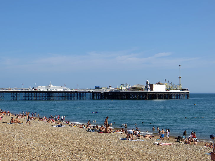 Brighton, Pier, Beach, Englanti, Sussex, Sea, taivas