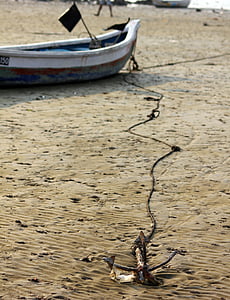 anchor, boat, sand, beach, dry, low tide