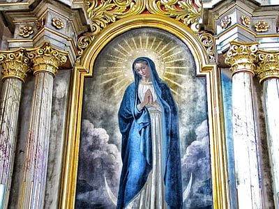 Biserica, interior, pictura, coloane, Fecioara Maria, credinţa, religie