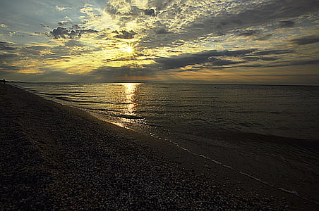 dawn, sun, sea, landscape, sunrise, early morning, rays