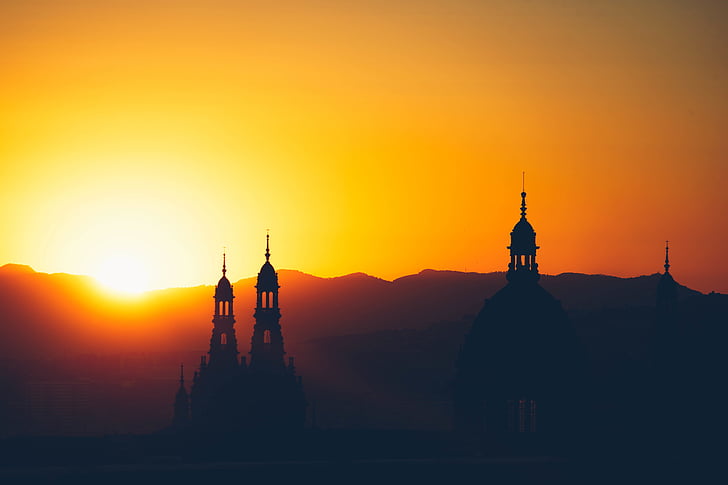 silhouette, Église, orange, coucher de soleil, architecture, bâtiment, structure