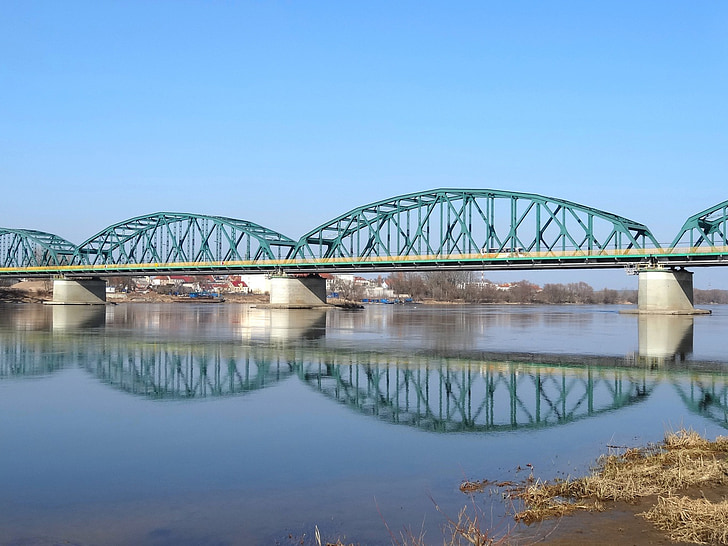 fordonski bridge, bydgoszczy, crossing, poland, water, river, reflection