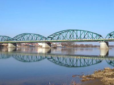 สะพาน fordonski, bydgoszczy, ข้าม, โปแลนด์, น้ำ, แม่น้ำ, สะท้อน