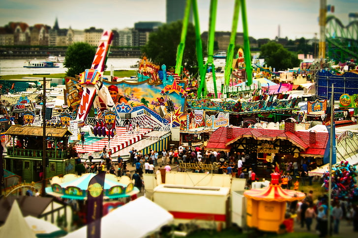 Menge, Fair, Volksfest, Jahr-Markt, Fahrten, Unterhaltung, bunte