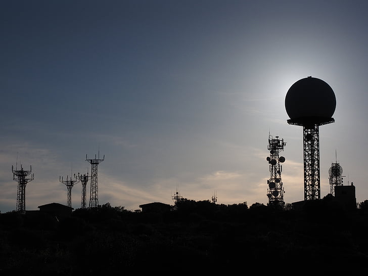 antennas, radar equipment, balloon-like, white, ball, transmitter, transmission