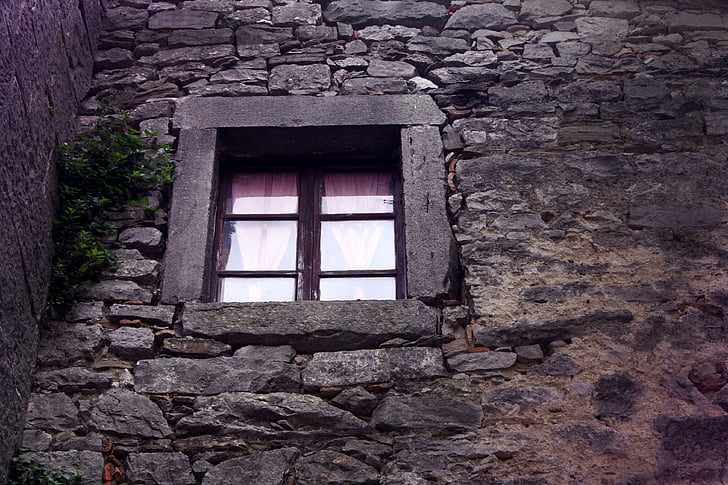 finestra, veure, vell, casa, stome, casa, paret