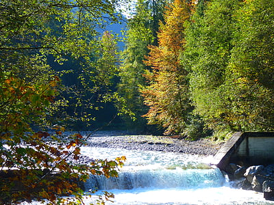 Fluss, Trettach, Wasser, Herbst, Natur, Wasserfall, Wald