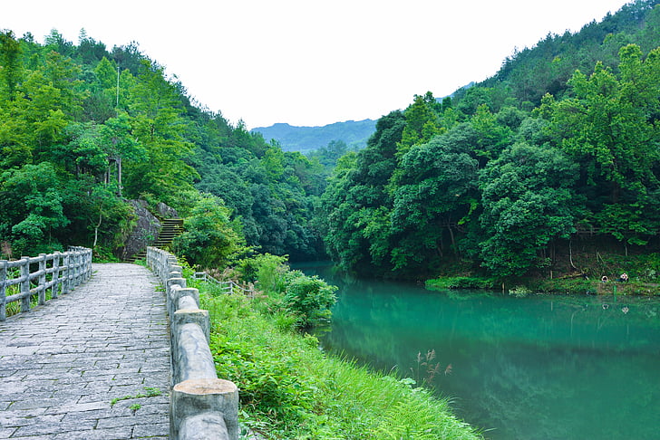 het landschap, Zhai liao creek, berg, reservoir, bestrating, natuurlijk landschap
