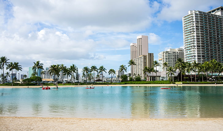 Waikiki beach, Hawaje, Oahu, Honolulu, Hawaje plaża, wakacje, podróży