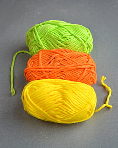 lã, suprimentos de tricô, colorido, Cor, verde, laranja, amarelo