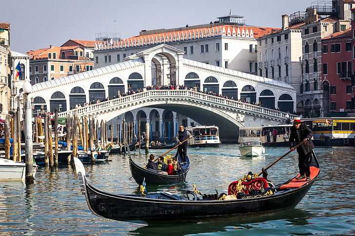 venice, rialto, italy, bridge, grand canal, gondola, water