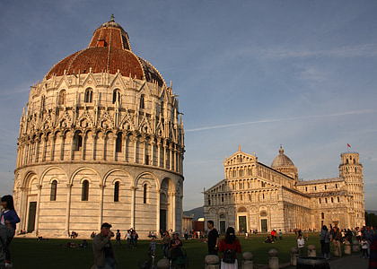 比萨, miracoli 广场, 傍晚的太阳, 大教堂, dom, 教会, 意大利