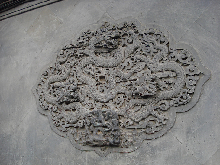 låg relief, skulptur, Pierre, GIS, Dragon, Kina, mönster