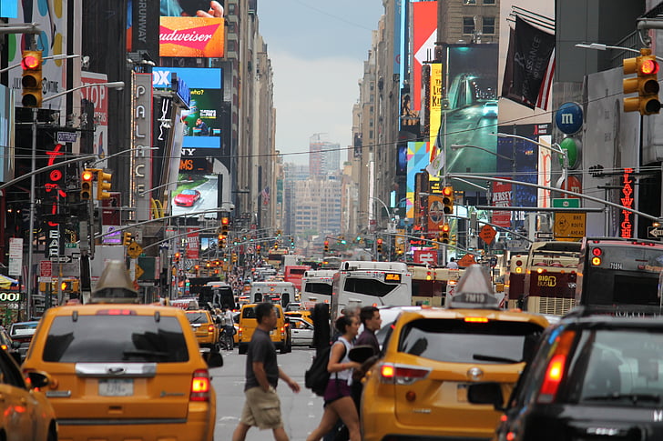 in new york city, massa, Druk, taxi, geel, verkeer, plugin
