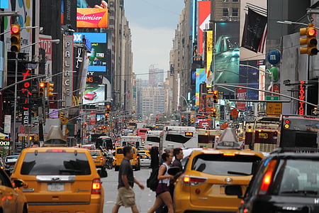 em new york city, massa, lotado, táxi, amarelo, tráfego, plugin