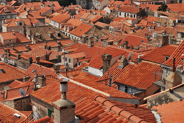 stogai, stogo čerpės, raudona, Dubrovnikas, stogus, plytelės, Kroatija