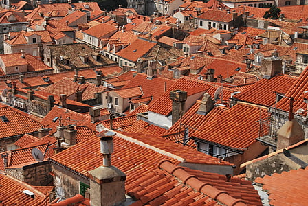 toits, tuiles de toit, rouge, Dubrovnik, Abri international, carreaux, Croatie (Hrvatska)