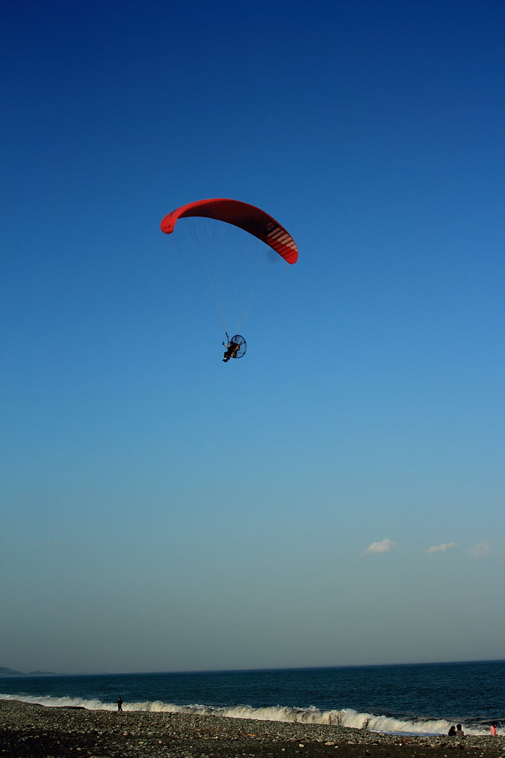 sky, cloud, blue sky, empty beach, motor glider, sport, extreme Sports