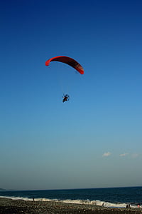 sky, cloud, blue sky, empty beach, motor glider, sport, extreme Sports
