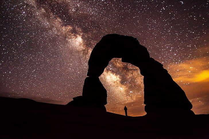Delicate arch, coucher de soleil, Rock, formation, grès, Moab, arches