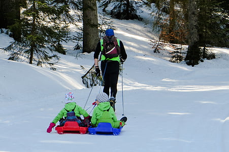 slide, winter, snow, fun, sleigh ride, children, drag