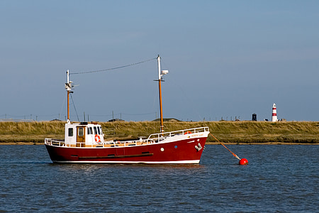 σκάφος, έχων ιστούς με δύο μονά κρεβάτια, πλοίο, κόκκινο, λευκό, Ποταμός Όργουελ, νερό