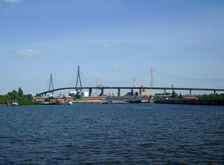 Hamburg, hamnstad, Elbe, Bridge, floden, vatten, hamn