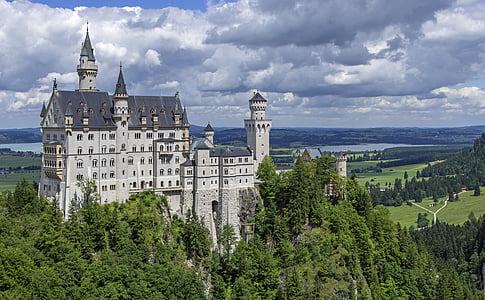 architecture, building, castle, clouds, germany, Neuschwanstein Castle, palace
