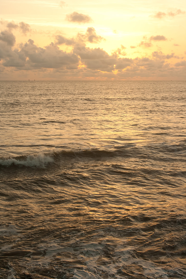mare, onde, tramonto, oceano, natura