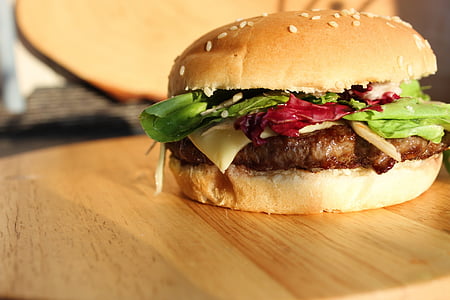 Burger, enni, hamburger, gyorsétterem, roll, grill, hús