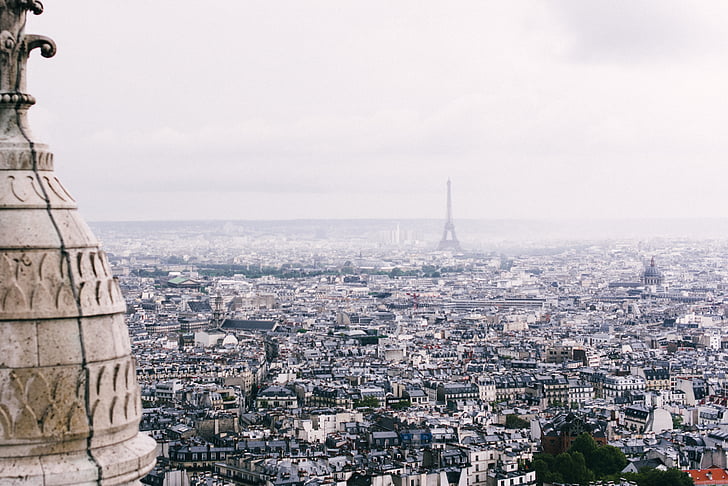 Eiffel, вежа, Будівля, Париж, дахи, Ейфелева вежа, міський пейзаж