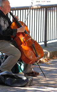muž, violončelo, hudobné, reťazec, nástroj, busking, hudobník