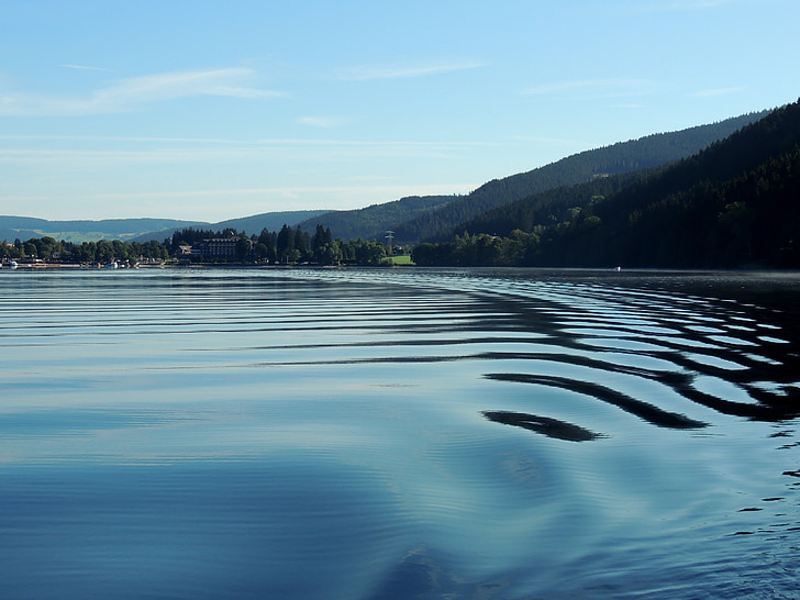 titisee-neustadt, more, water, mountains, nature, landscape, blue