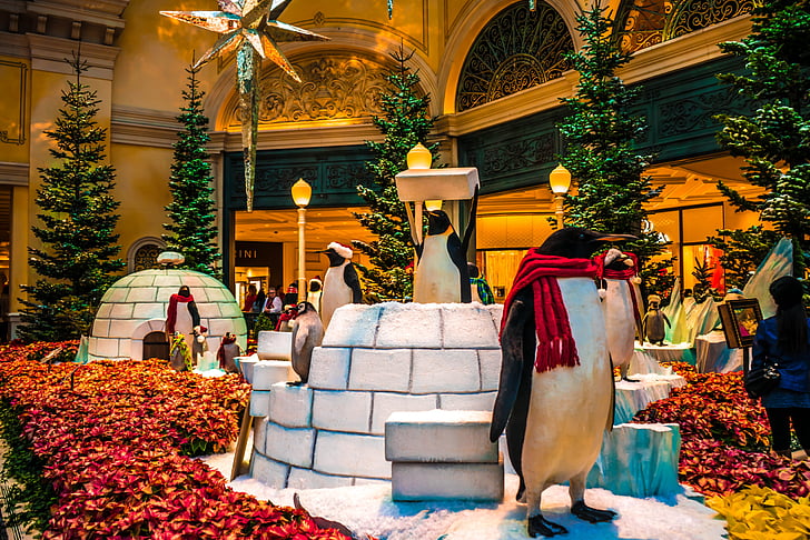 Bellagio hotel, jul, las vegas, pingvin dekorationer, vinterhave