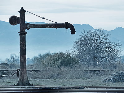 Aguada, vlakem, páry, staré, opuštěné, voda, železniční trať
