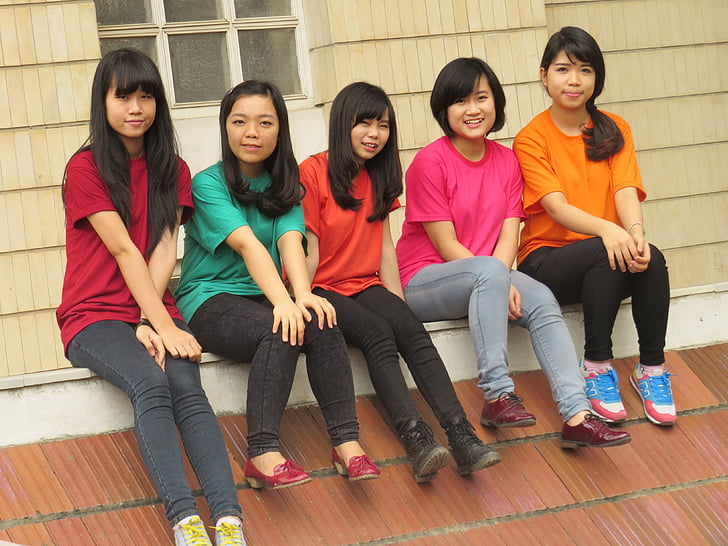 Pige, stort, Asien, Sydkorea, studerende, venner