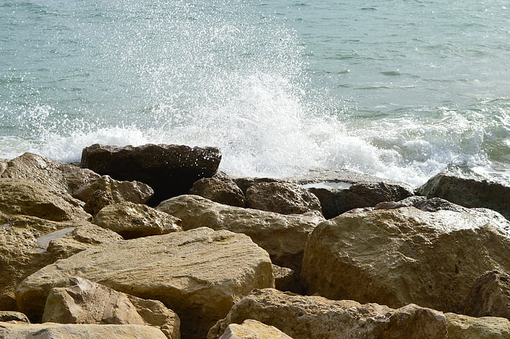 mar, ondas, pedras, pulverizador, natureza, oceano, litoral