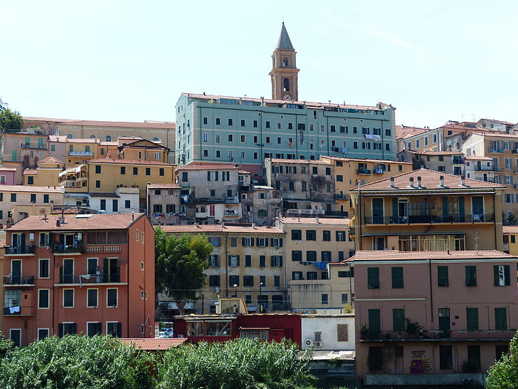 Ventimiglia, óváros, tetők, Lakások, város, Észak-Olaszország, imperia megye