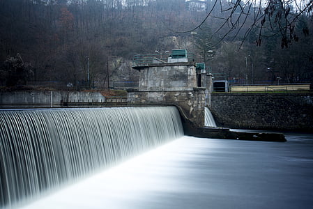 Weir, esposizione lunga, cascata, acqua, fiume, pietra, che scorre