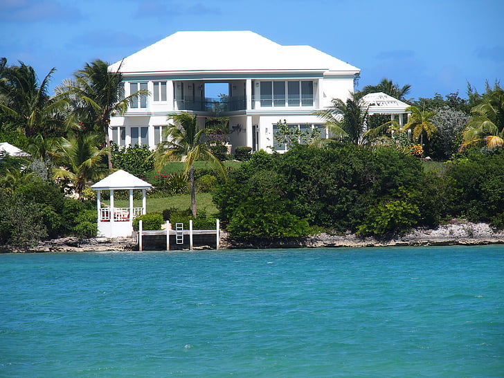 maison de plage, océan, vacances, Exuma, Bahamas