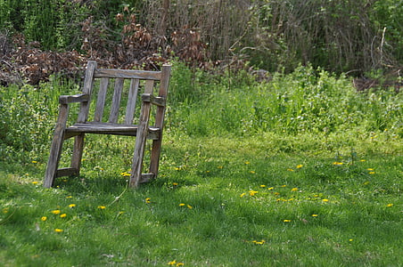 relaxació, simplicitat, mínima, cadira, cadira antiga, jardí, seure