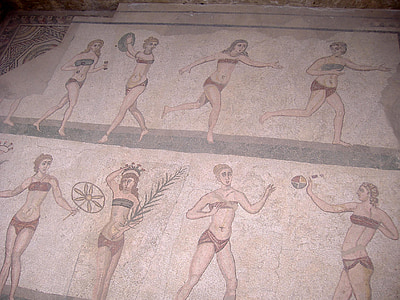 mosaik, Piazza armerina, Sisilia, Enna pemulihan, karya seni, antik