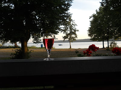 tó, vörös bor, abendstimmung, természet, víz