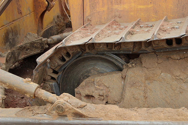 excavators, construction vehicle, chain, dirt, dirty, gravel pit, construction machine