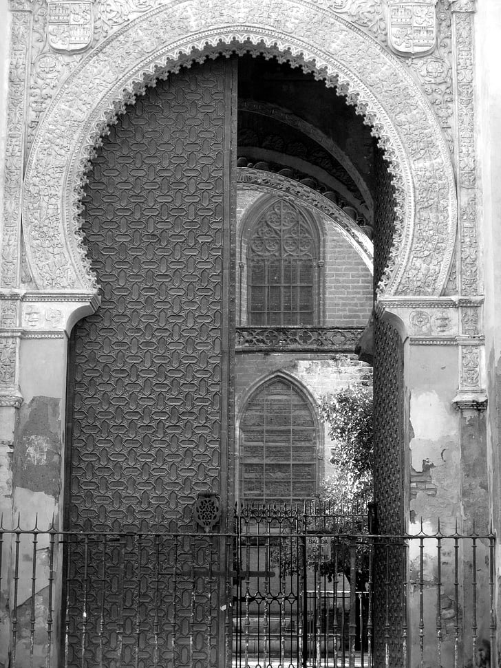 épület, emlékmű, építészet, Sevilla, város, ajtó, Spanyolország