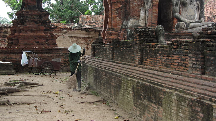 Thaiföld, podróż, a Lato, krajobraz, Świątynia, sprzątanie, Ayutthaya