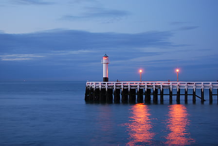 morje, svetilnik, vode, Nieuwpoort, pomol, Romantični, luč