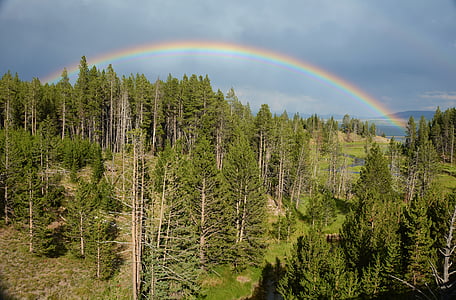 arco iris, Yellowstone, tempestad de truenos, lluvia, Lago, tiempo en, cielo